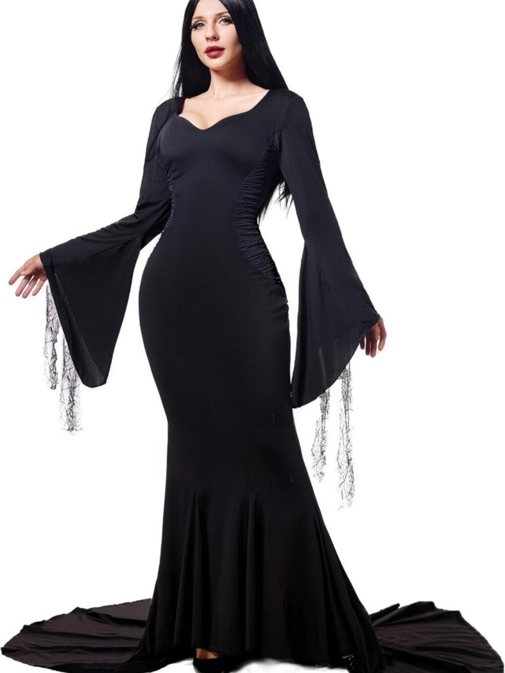 Gothic Witch Maxi Dress for Women - Black Halloween Costume, Floor-Length